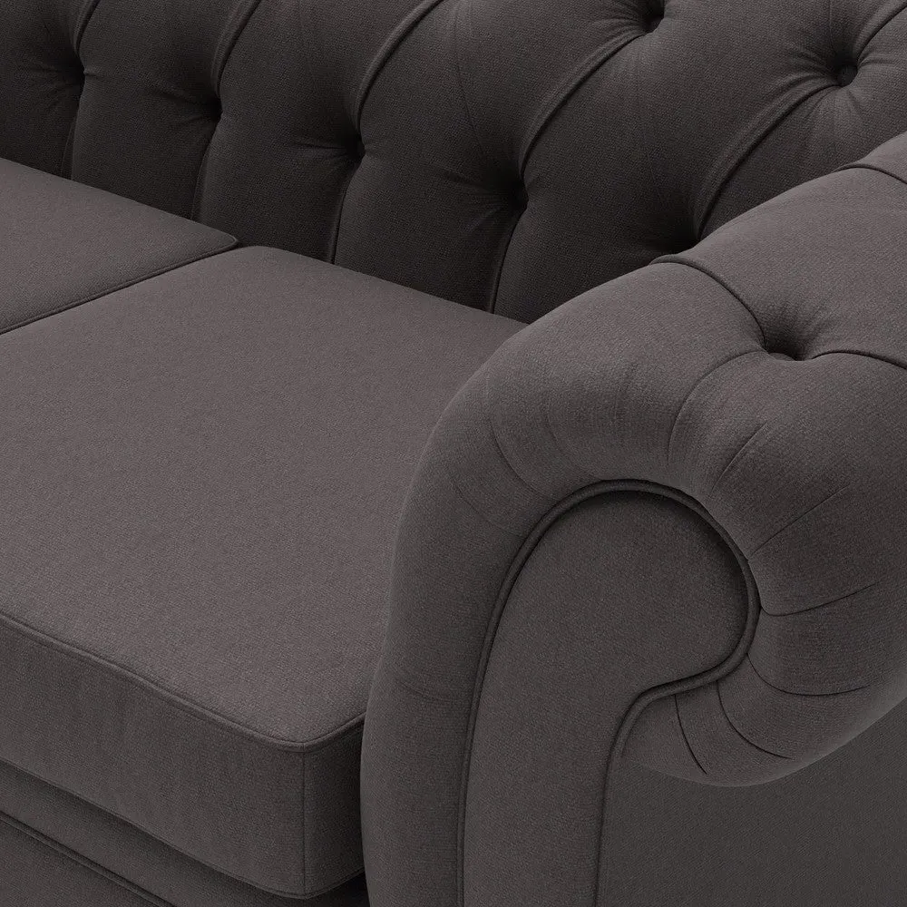 3-Seater Chesterfield Sofa - Grey Brown, Cotton