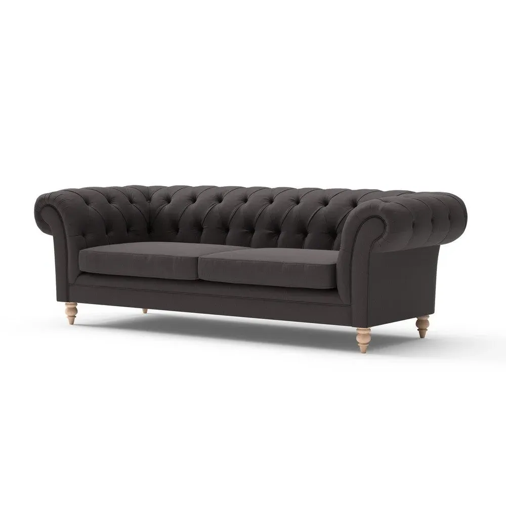 3-Seater Chesterfield Sofa - Grey Brown, Cotton