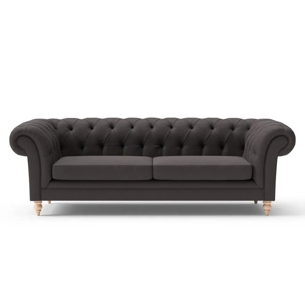 3-Seater Chesterfield Sofa - Grey Brown, Cotton image