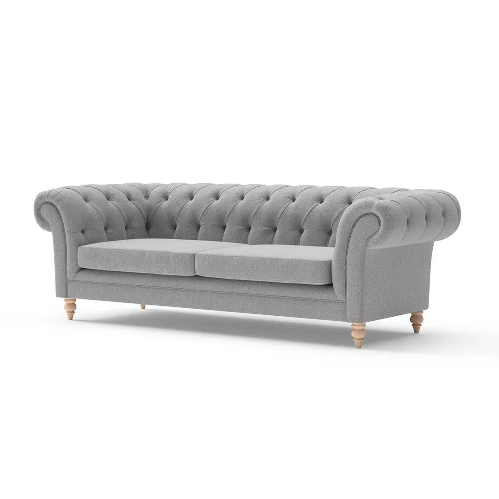 3-Seater Chesterfield Sofa - Grey, Rustic Weave