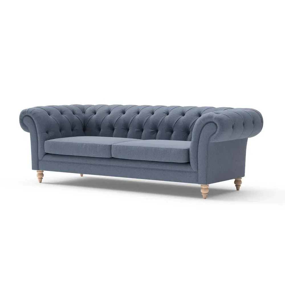 3-Seater Chesterfield Sofa - Indigo, House Linen Mix