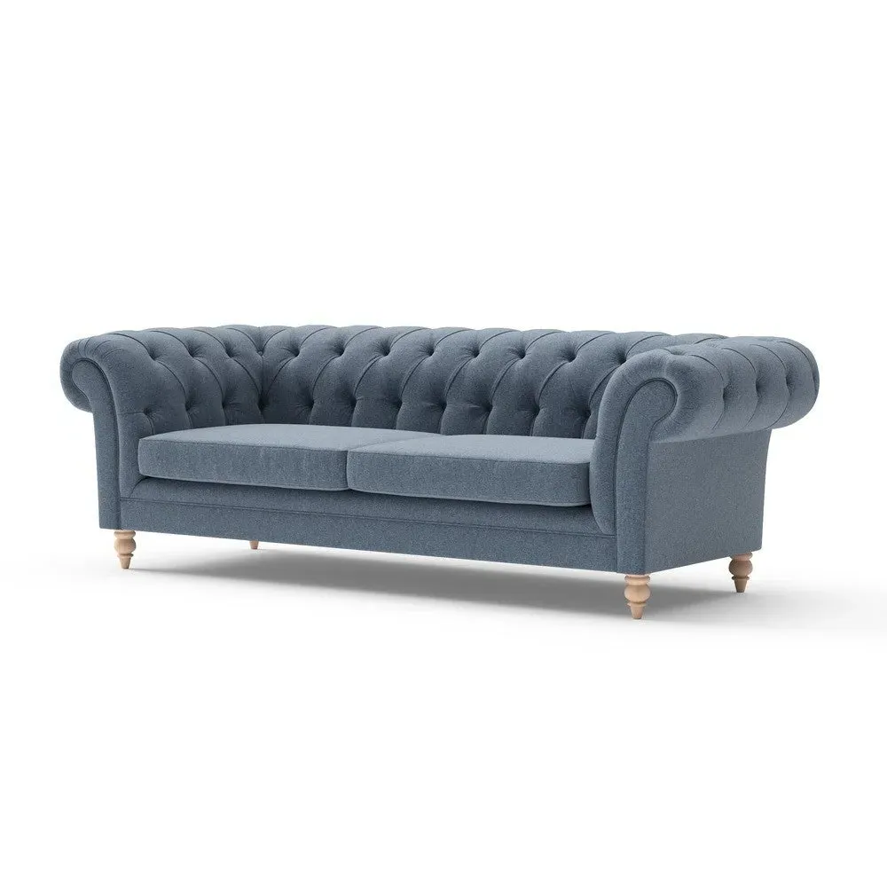 3-Seater Chesterfield Sofa - Indigo, Rustic Weave