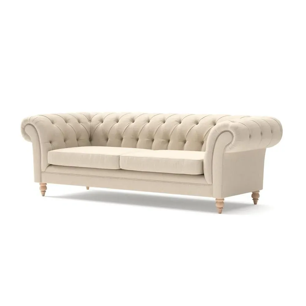 3-Seater Chesterfield Sofa - Lily White, Linen Mix