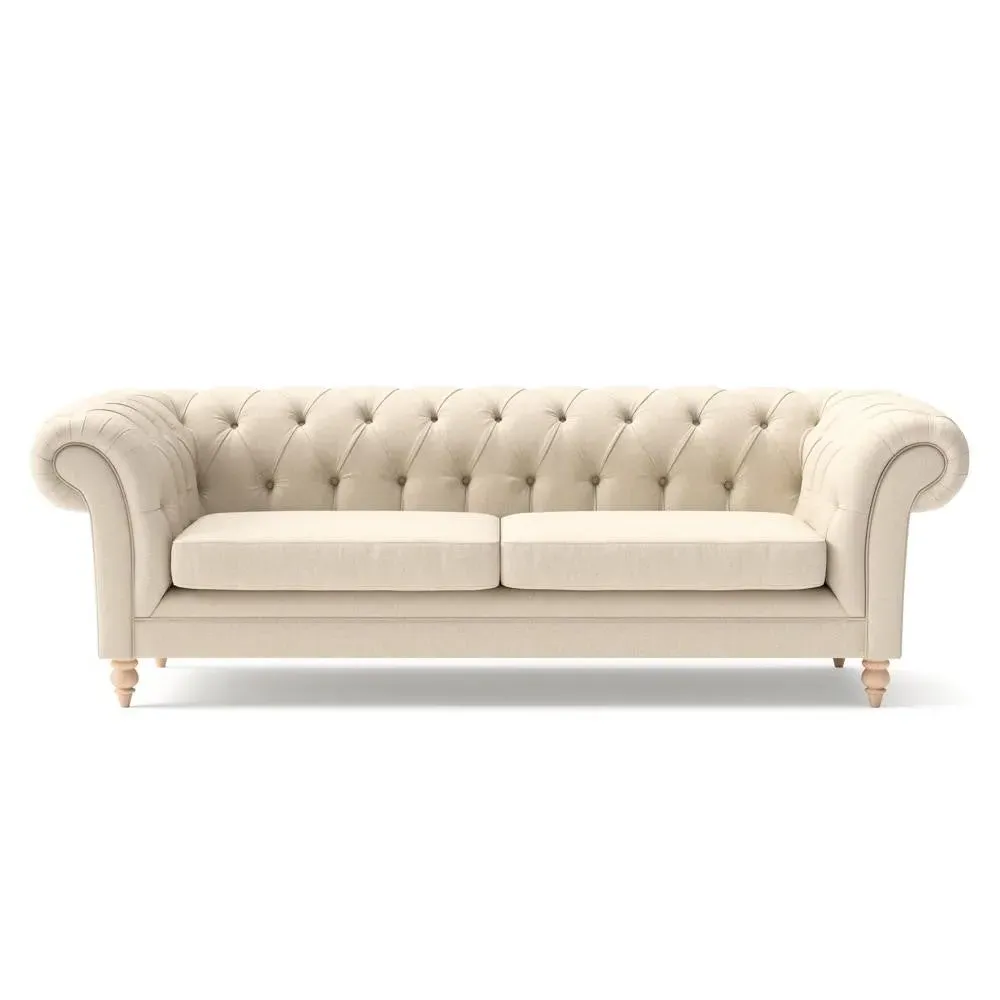 3-Seater Chesterfield Sofa - Lily White, Linen Mix