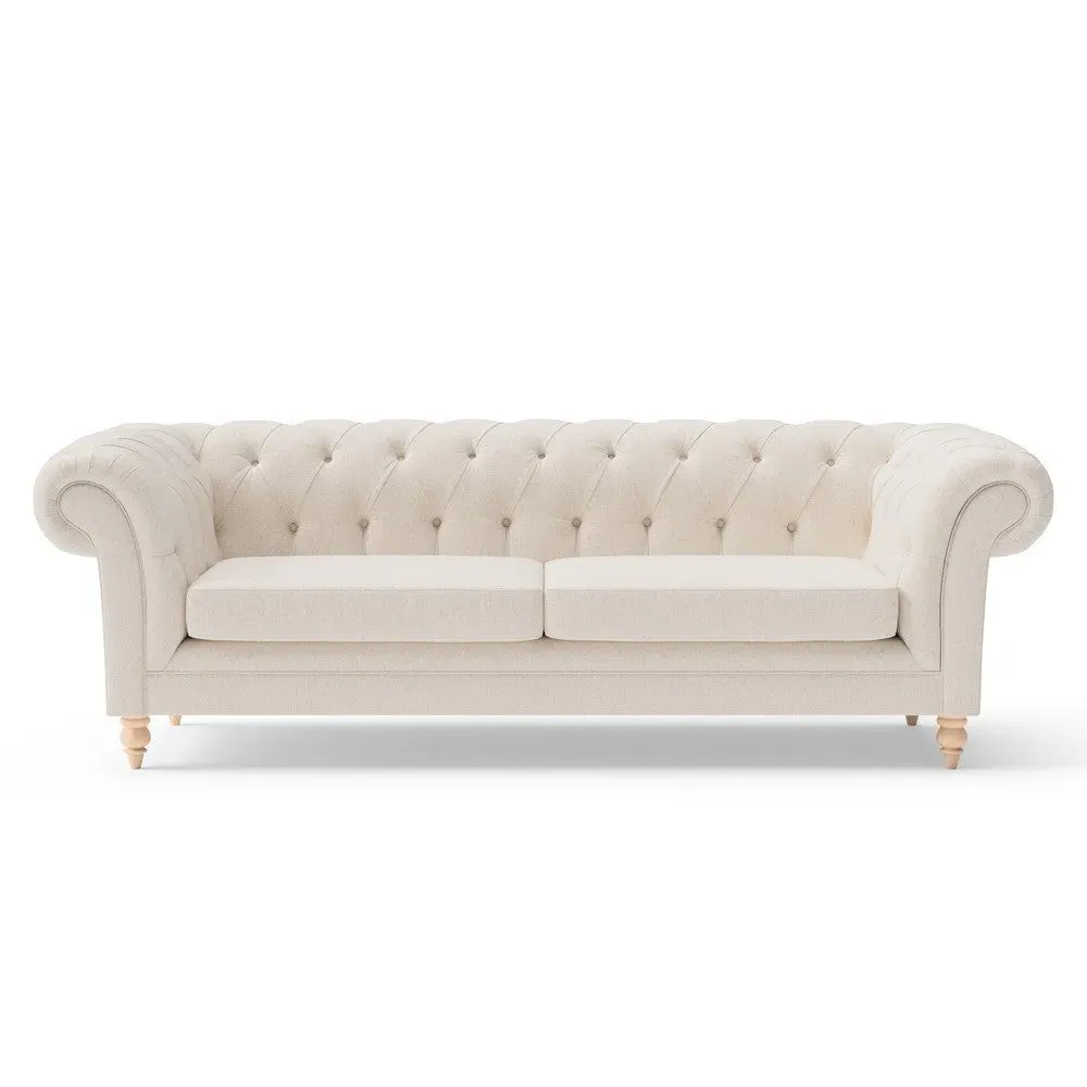 3-Seater Chesterfield Sofa - Natural, Rustic Weave