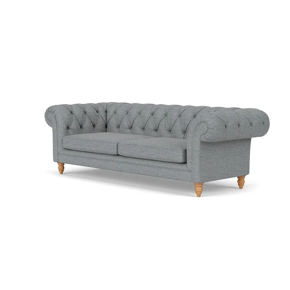 3-Seater Chesterfield Sofa - Navy, Herringbone Weave