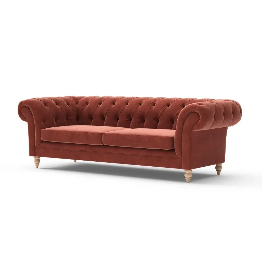 3-Seater Chesterfield Sofa - Red, Velvet