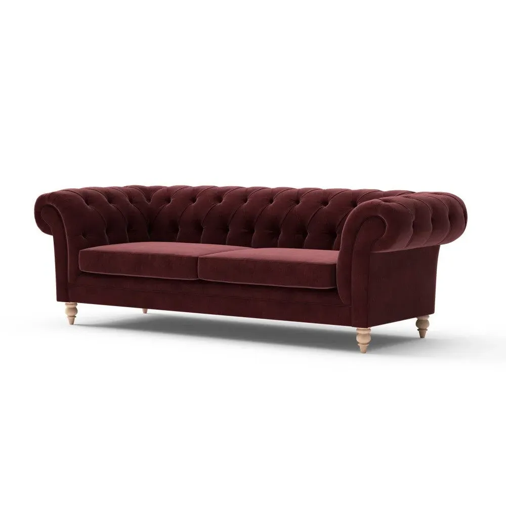 3-Seater Chesterfield Sofa - Red, Velvet