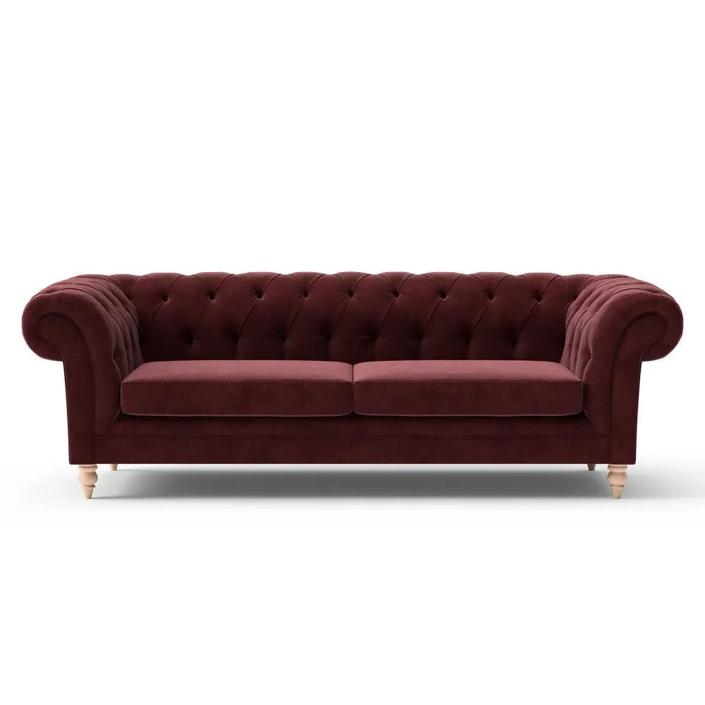 3-Seater Chesterfield Sofa - Red, Velvet