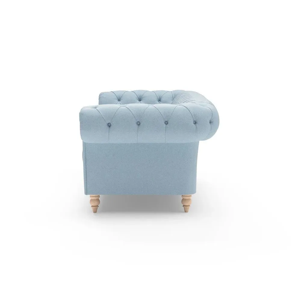 3-Seater Chesterfield Sofa - Sky Blue, Linen