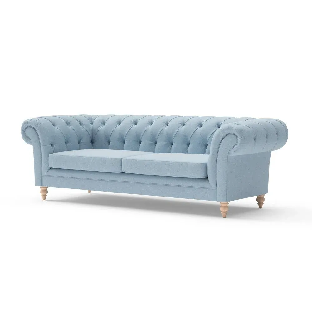 3-Seater Chesterfield Sofa - Sky Blue, Linen