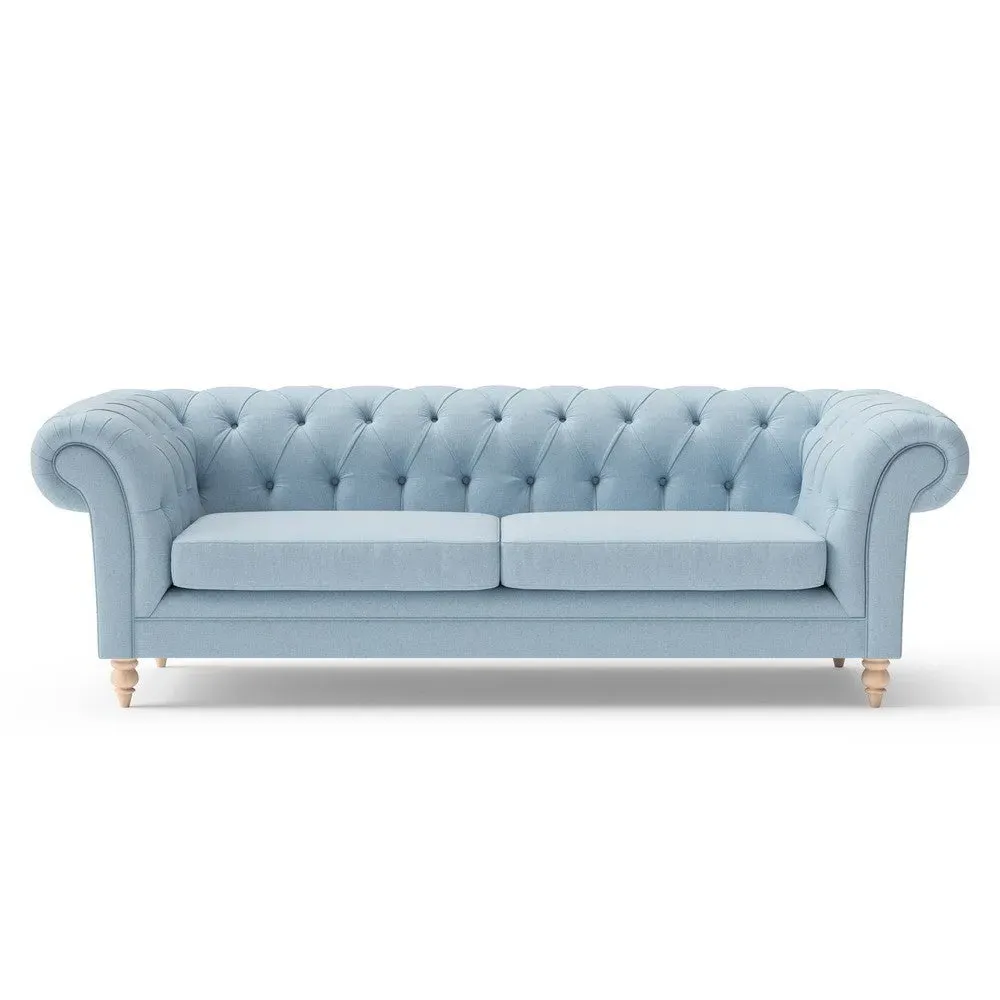 3-Seater Chesterfield Sofa - Sky Blue, Linen