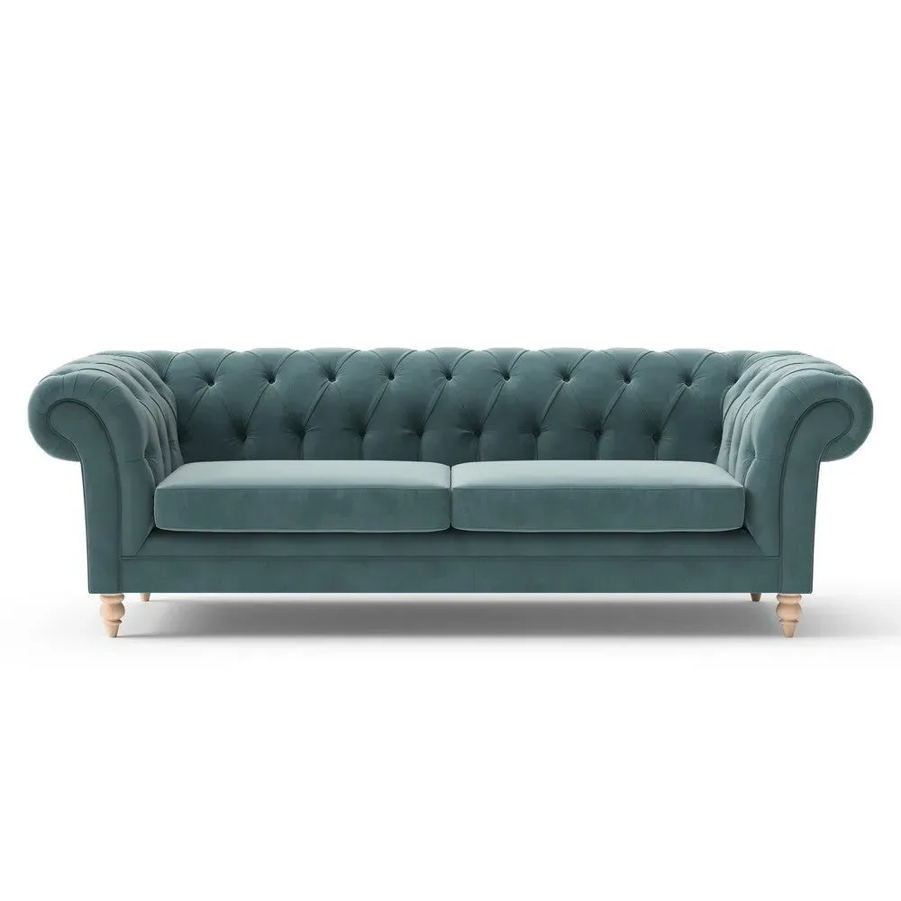 3-Seater Chesterfield Sofa - Teal, Matt Velvet