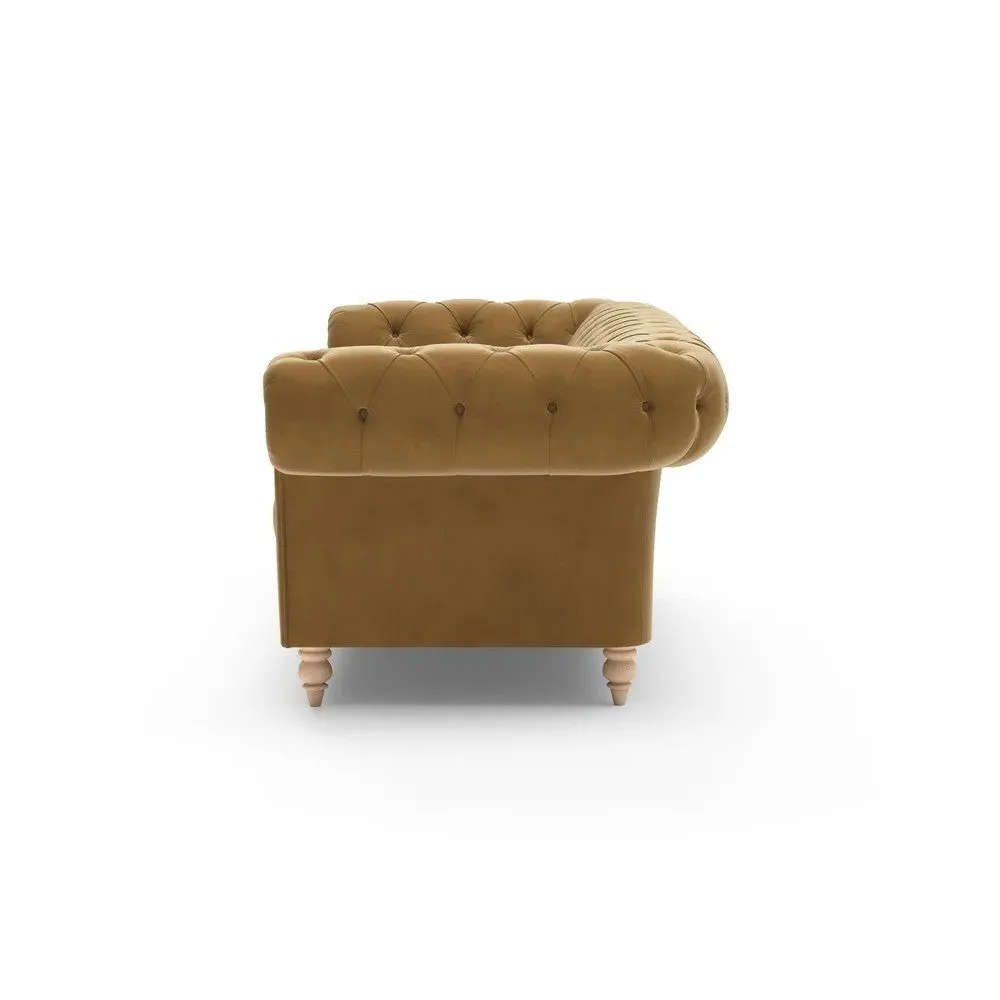 Harris 3-Seater Chesterfield Sofa - Mustard, Matt Velvet