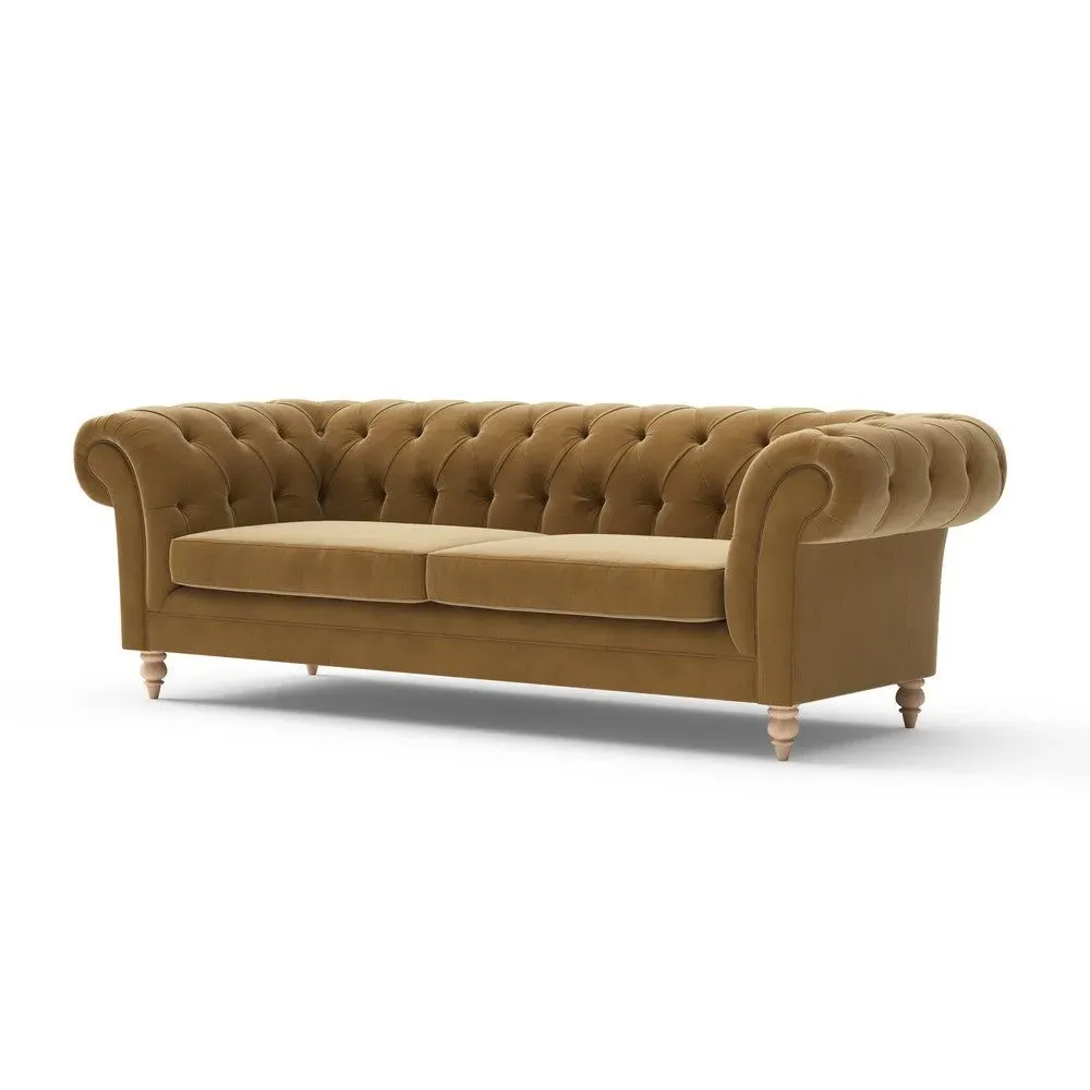 Harris 3-Seater Chesterfield Sofa - Mustard, Matt Velvet