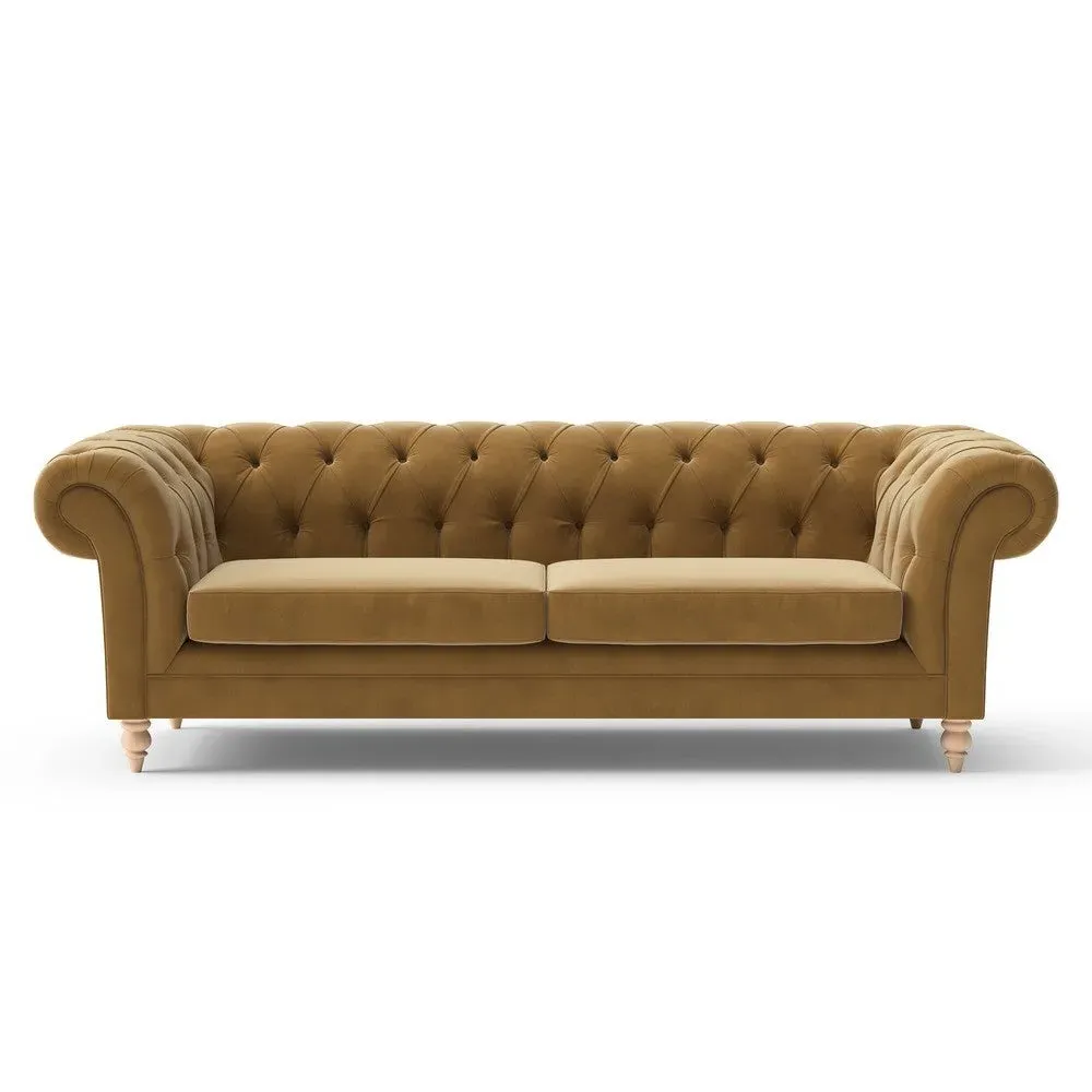 Harris 3-Seater Chesterfield Sofa - Mustard, Matt Velvet image