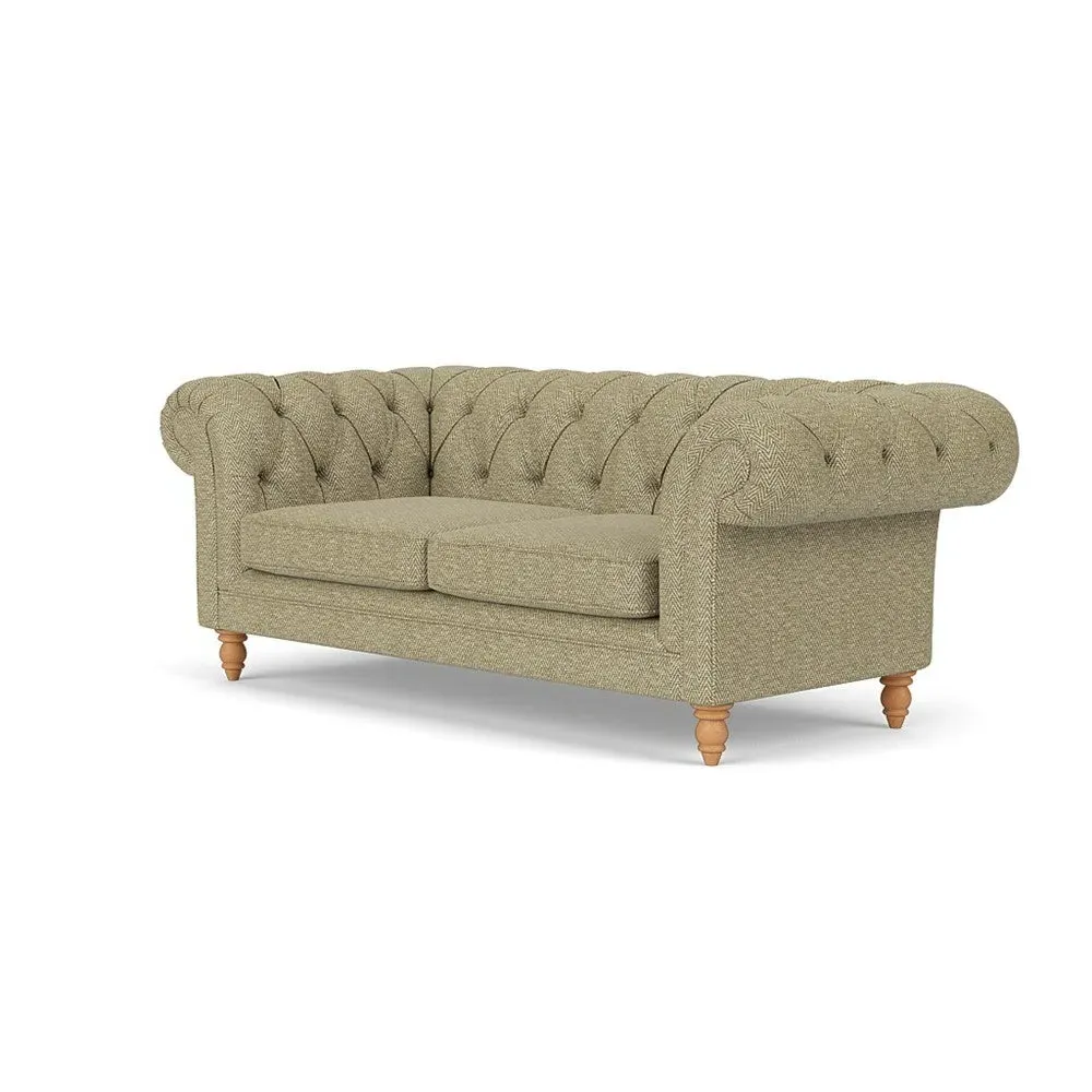 Large 2 Seater Chesterfield Sofa - Apple, Herringbone Weave