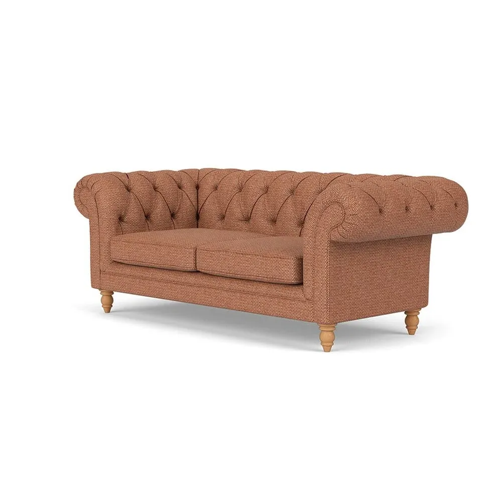 Large 2 Seater Chesterfield Sofa - Brick, Herringbone Weave