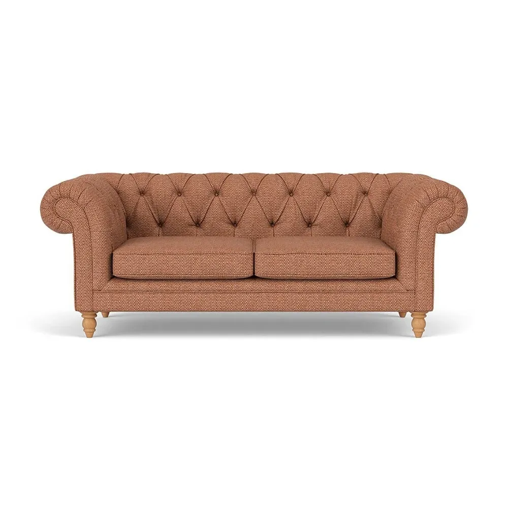Large 2 Seater Chesterfield Sofa - Brick, Herringbone Weave