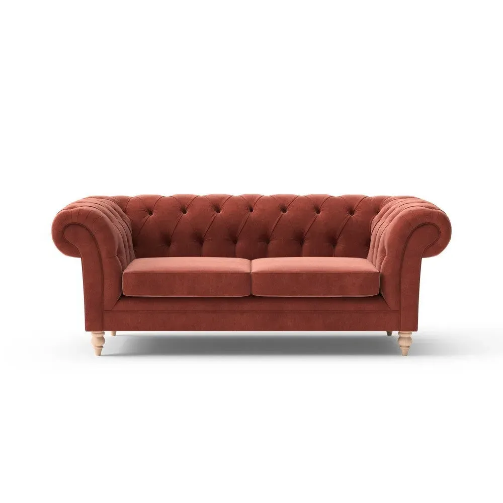 Large 2 Seater Chesterfield Sofa - Brick, Velvet image