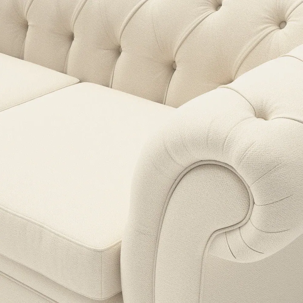 Large 2-Seater Chesterfield Sofa - Cream, Weave