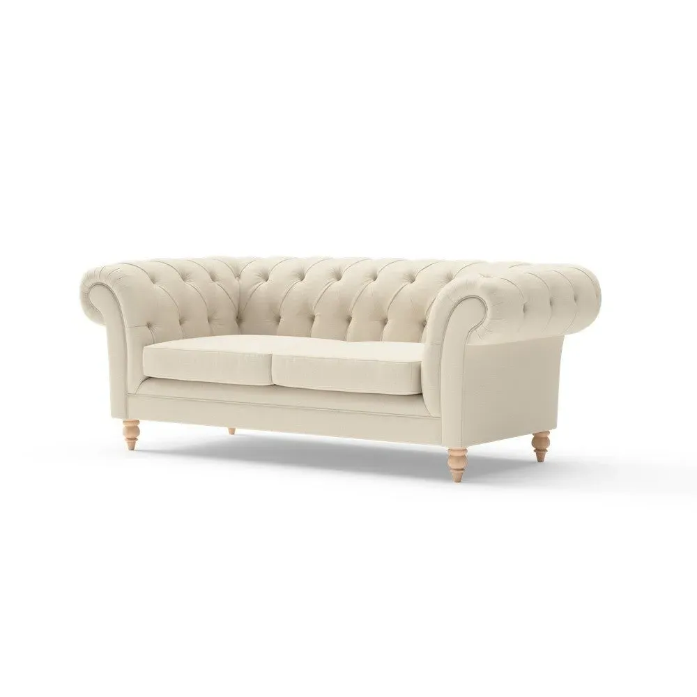 Large 2-Seater Chesterfield Sofa - Cream, Weave