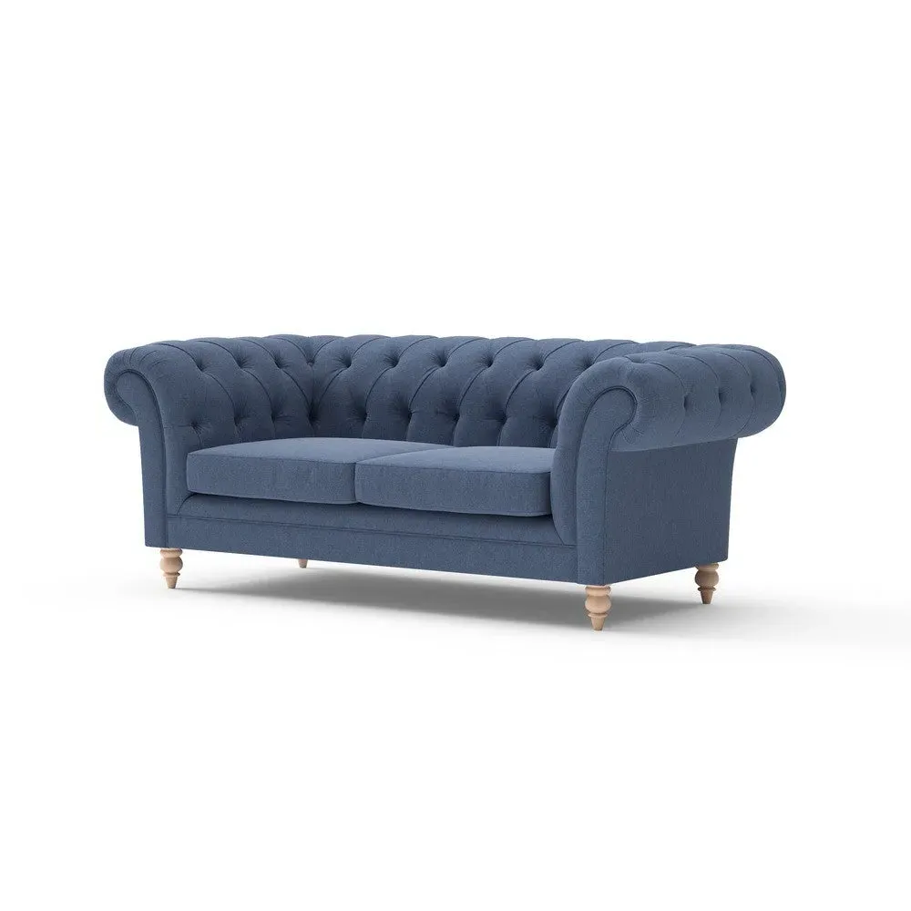 Large 2-Seater Chesterfield Sofa - Dark Blue, Cotton