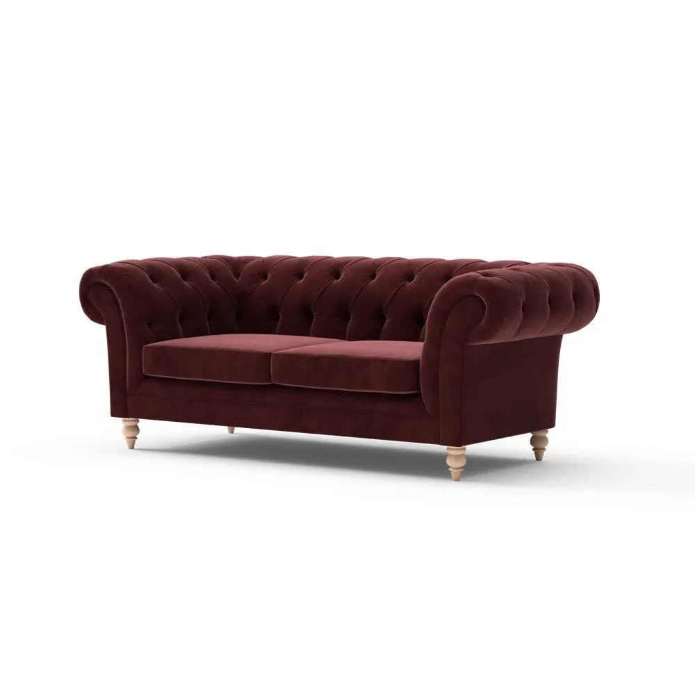 Large 2 Seater Chesterfield Sofa - Dark Rosehip, Velvet