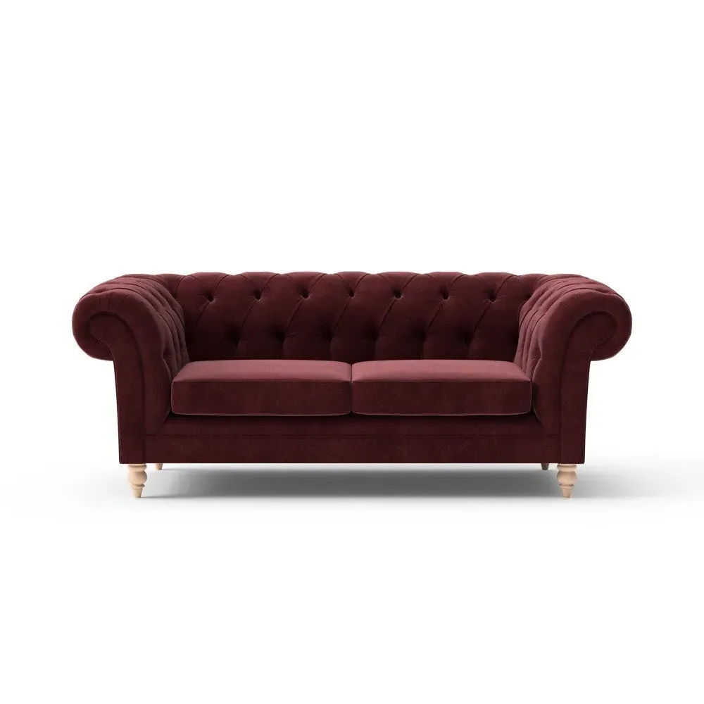 Large 2 Seater Chesterfield Sofa - Dark Rosehip, Velvet