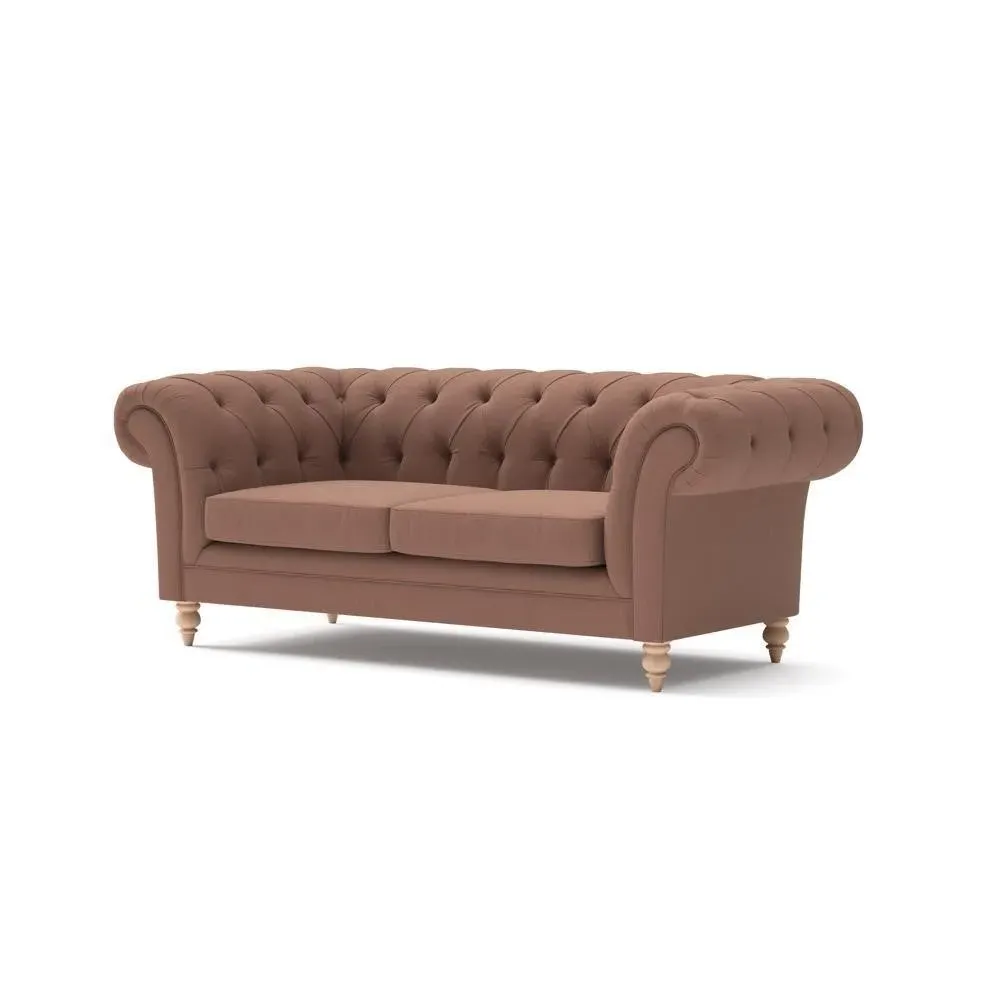Large 2-Seater Chesterfield Sofa - Dusky Blush, Linen Mix