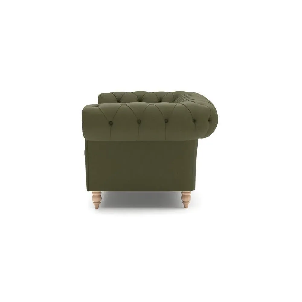 Large 2-Seater Chesterfield Sofa - Forest Green, Linen Mix