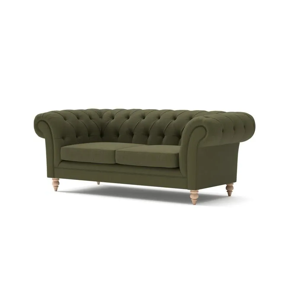 Large 2-Seater Chesterfield Sofa - Forest Green, Linen Mix