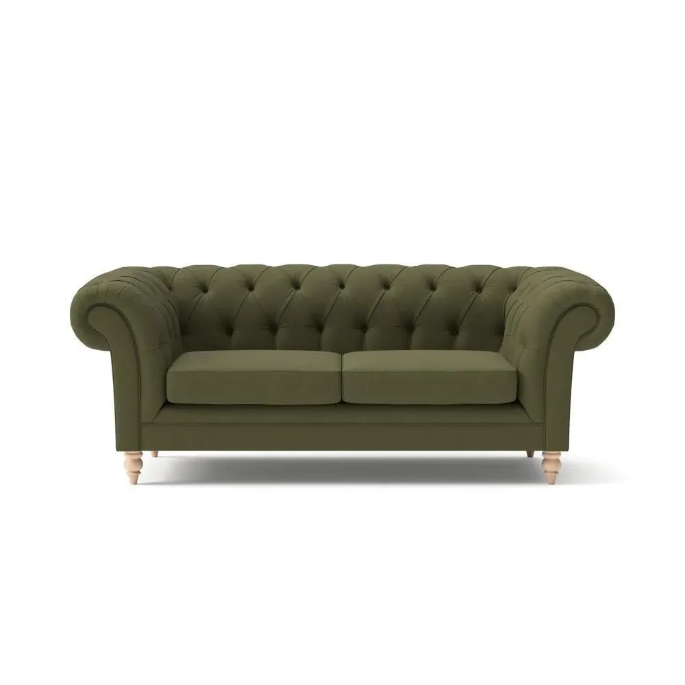Large 2-Seater Chesterfield Sofa - Forest Green, Linen Mix