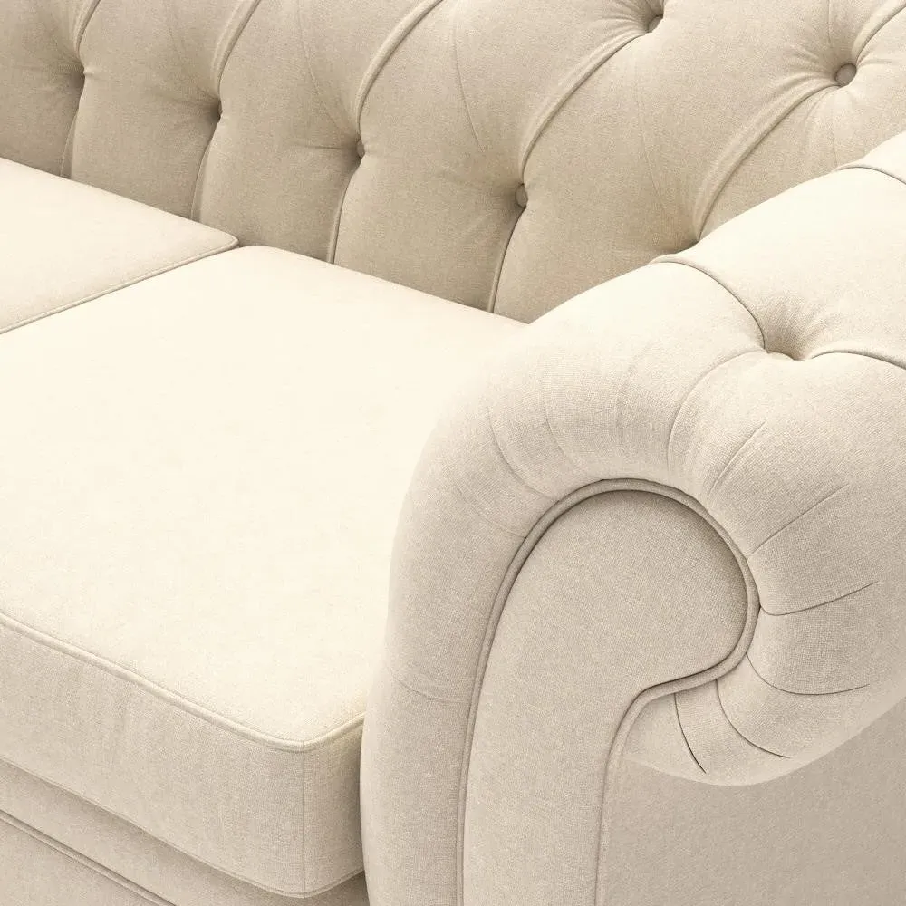Large 2-Seater Chesterfield Sofa - Lily White, Linen Mix