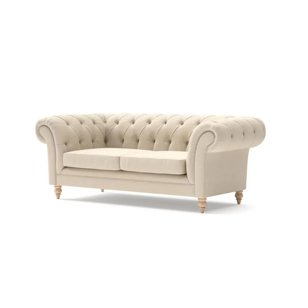 Large 2-Seater Chesterfield Sofa - Lily White, Linen Mix