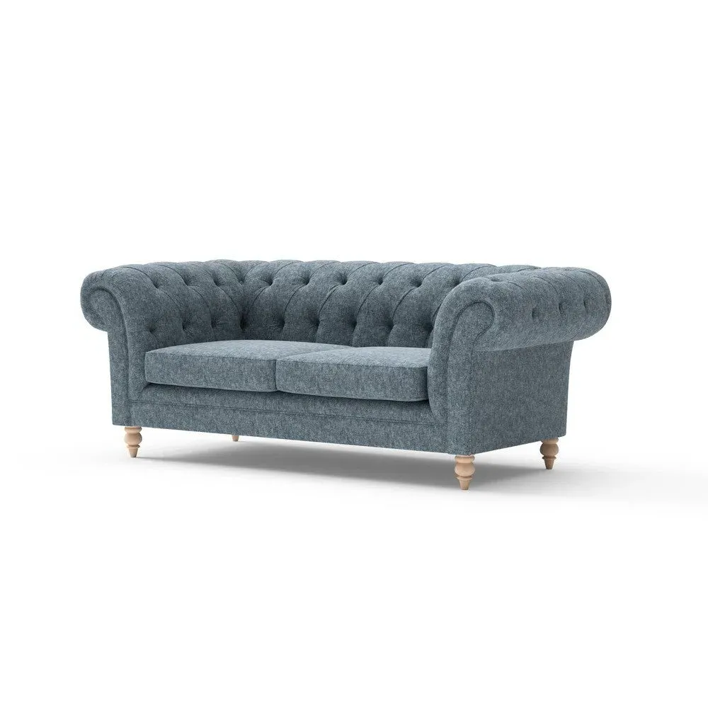 Large 2-Seater Chesterfield Sofa - Mid Blue, Aquaclean Oxford