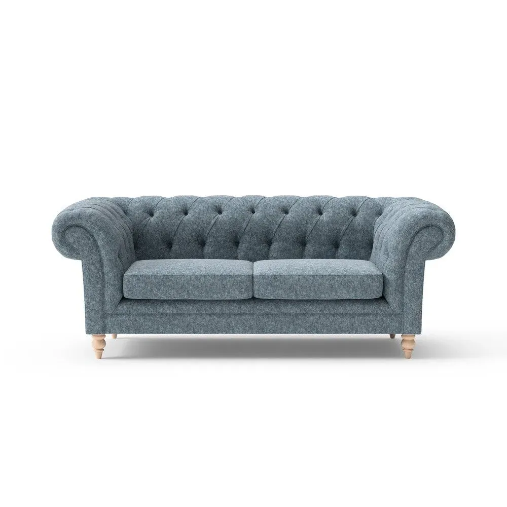 Large 2-Seater Chesterfield Sofa - Mid Blue, Aquaclean Oxford