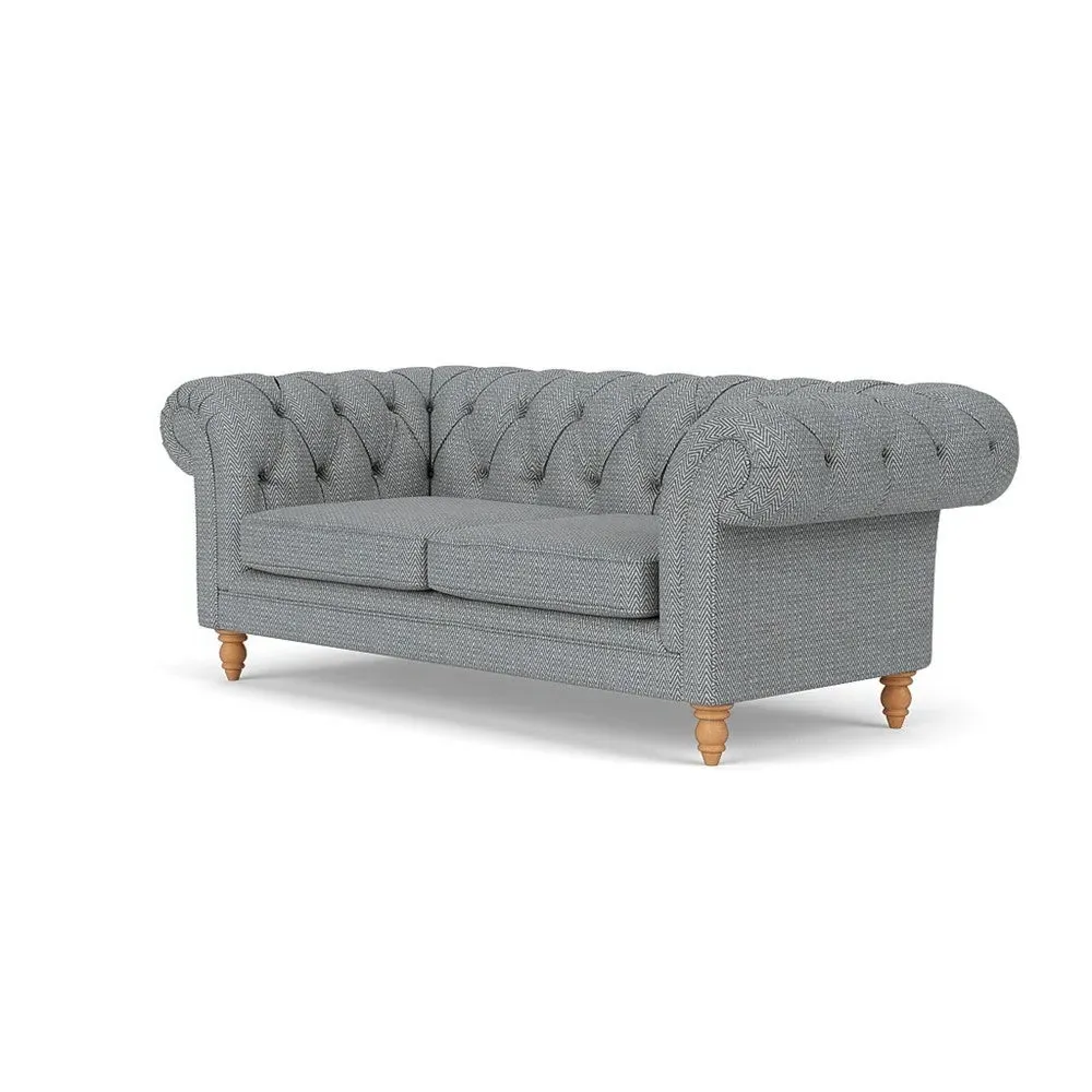 Large 2 Seater Chesterfield Sofa - Navy, Herringbone Weave