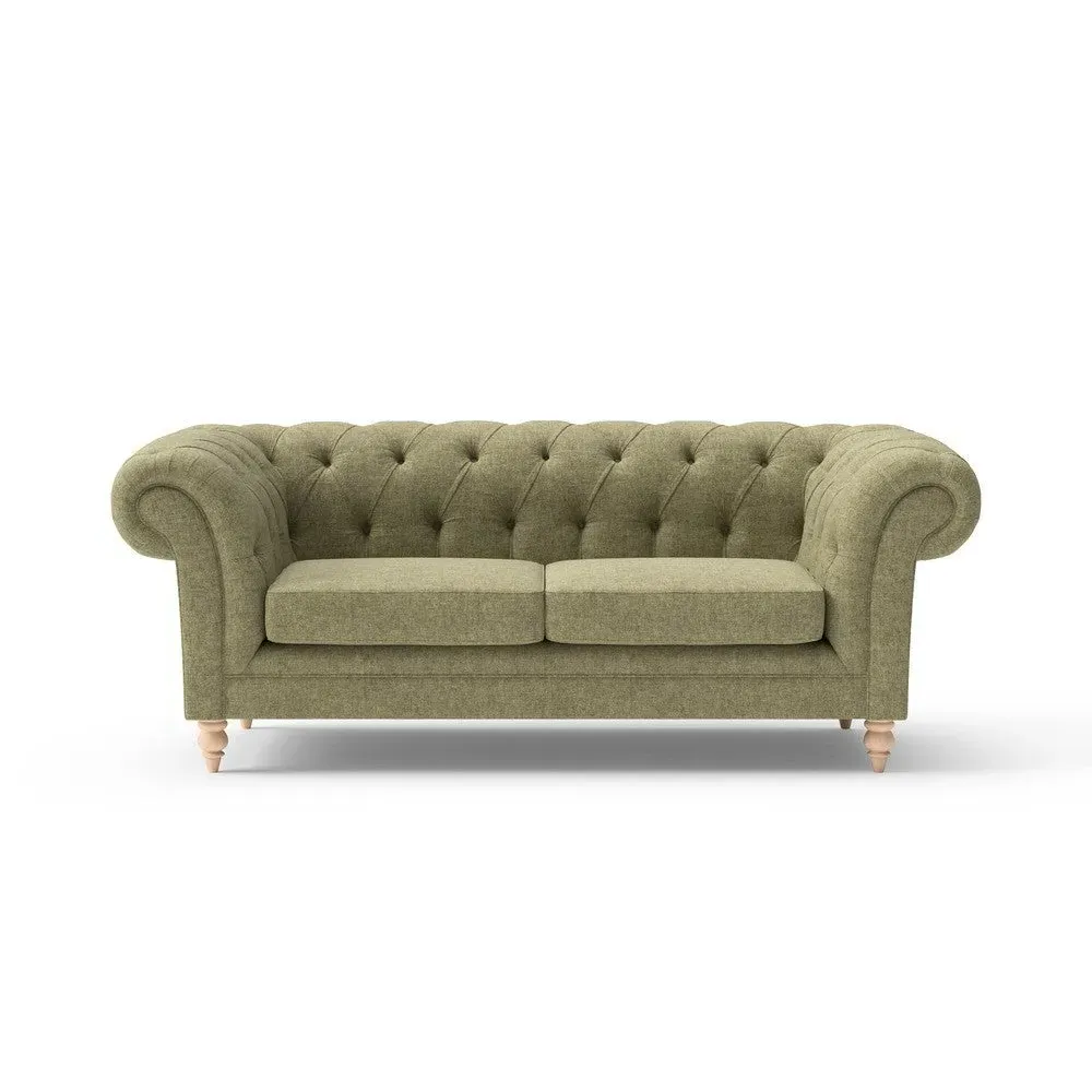 Large 2-Seater Chesterfield Sofa - Sage, Aquaclean Oxford