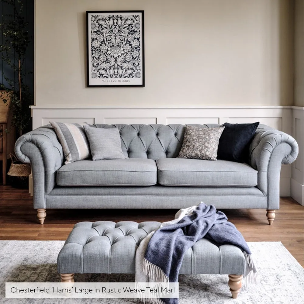 Large 2 Seater Chesterfield Sofa - Teal, Rustic Weave