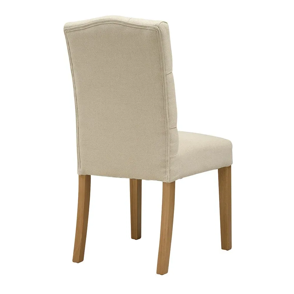 Dining Chair with Buttoned Back - Natural Linen, Oak