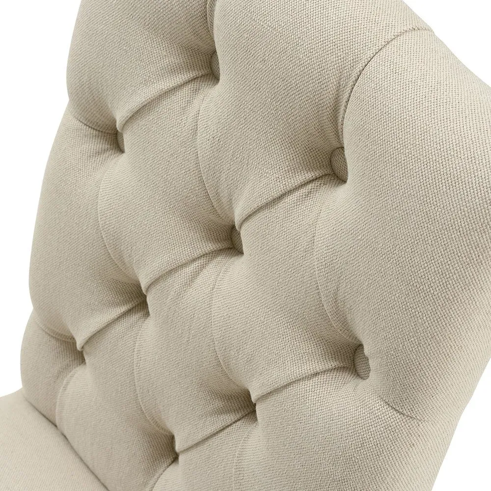 Dining Chair with Buttoned Back - Natural Linen, Oak