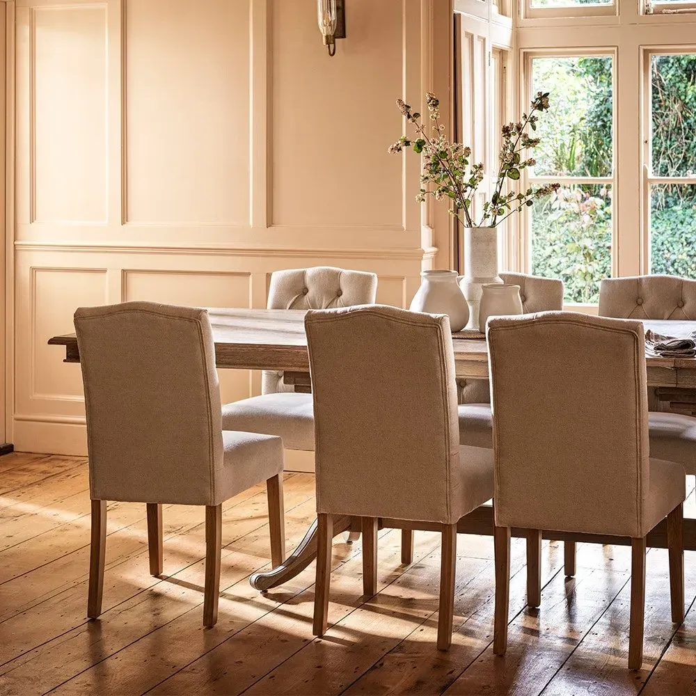 Dining Chair with Buttoned Back - Natural Linen, Oak