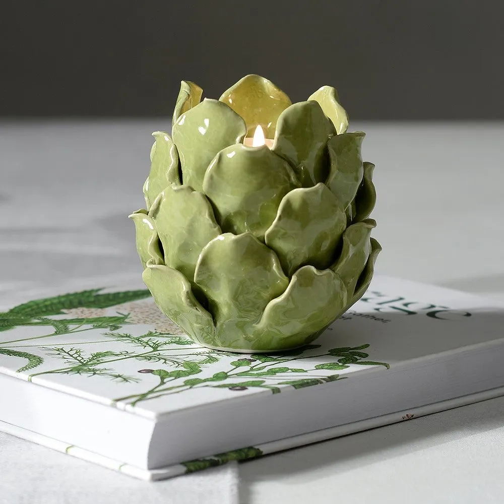 Artichoke Tealight Holder - Green, Porcelain