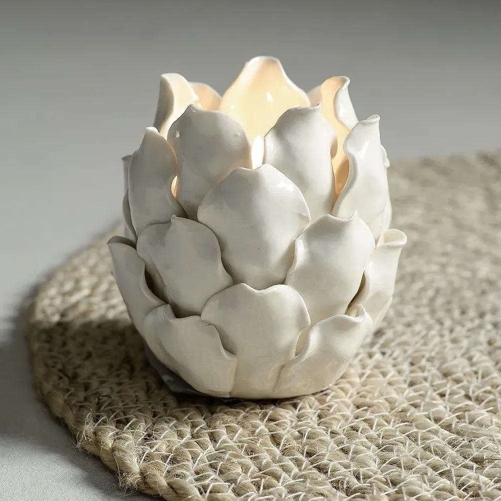 Artichoke Tealight Holder - White, Porcelain