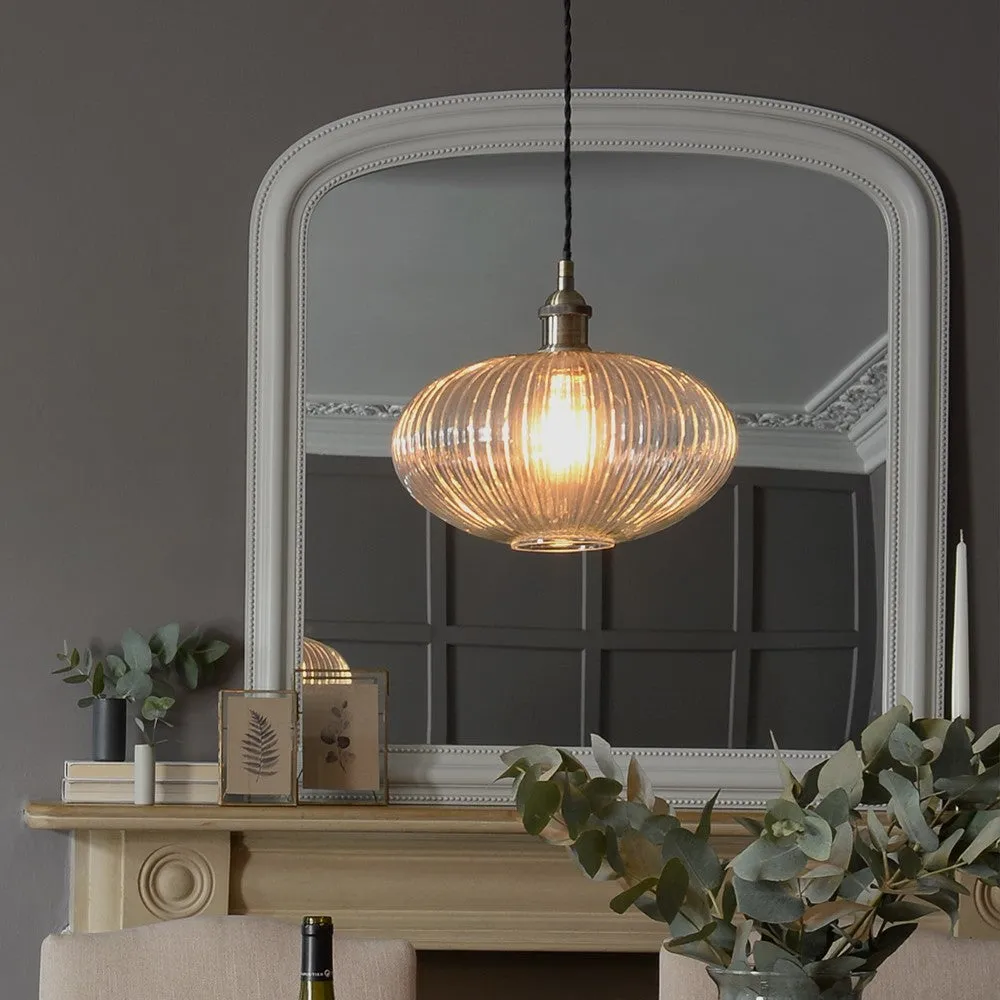 Aston Oval Pendant Light - Transparent, Ribbed Glass