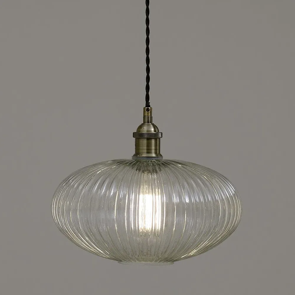 Aston Oval Pendant Light - Transparent, Ribbed Glass