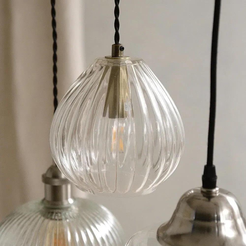 Aston Teardrop Pendant Light - Transparent, Ribbed Glass
