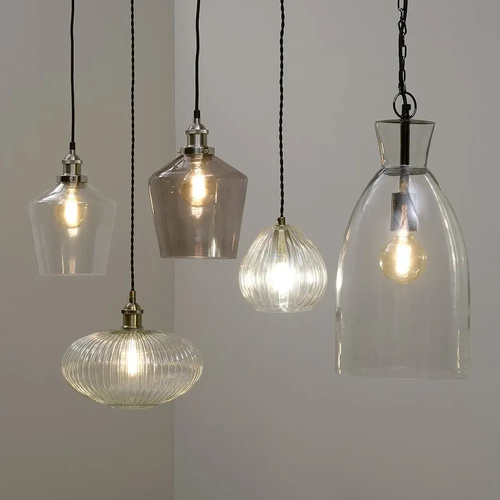 Aston Teardrop Pendant Light - Transparent, Ribbed Glass