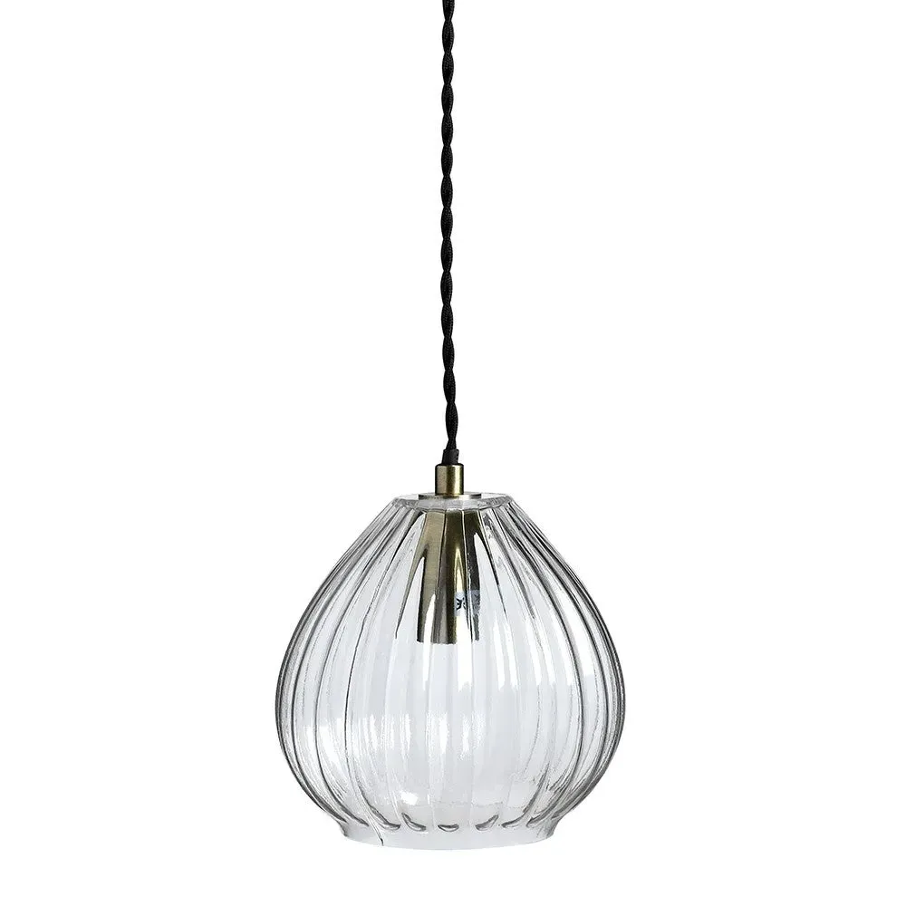 Aston Teardrop Pendant Light - Transparent, Ribbed Glass